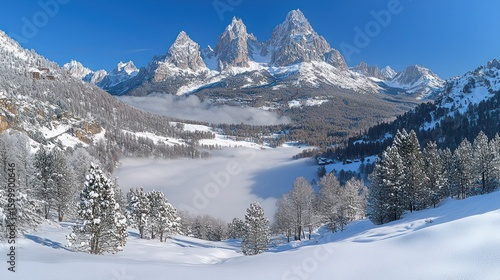 Wallpaper Mural Majestic Winter Wonderland in the Dolomites: A Breathtaking Panorama of Snow-Capped Peaks and a Foggy Valley Torontodigital.ca