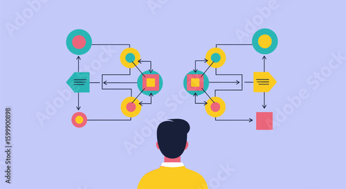Analyzing complex flowchart business process diagram decision making strategy visualization concept vector