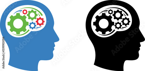 Understanding human brain function and mental health concept with gears inside the head illustration vector