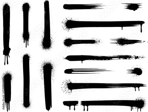 Black spray paint drips and splatters brush