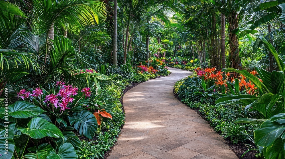 Obraz premium Winding path through lush tropical garden