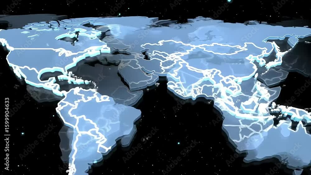 Rotating 3D world map, space background, global data visualization ...