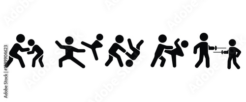 Flat icon set of Martial arts. Fighting, wrestling and boxing icon set. Martial arts vector illustration in transparent background.