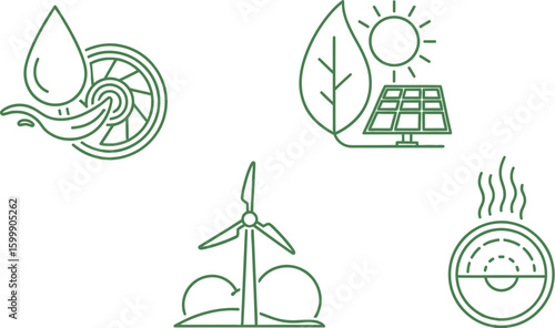 Eco friendly renewable energy sources icons water solar wind geothermal power sustainable future technology vector