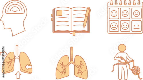 Mental health and wellbeing concepts illustration for self care and awareness with lungs and journal vector