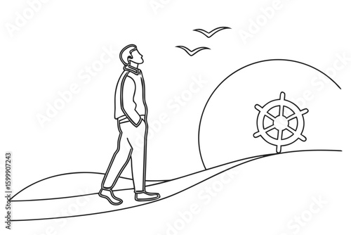 Continuous one line drawing of Setting icon isolated on white background.