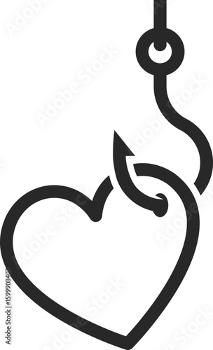 Phishing hook catching heart to show romance scam, emotional fraud, and online deception in cybercrime