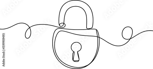Single line drawing of a padlock with a keyhole security protection