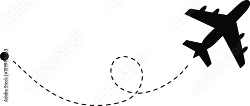 Illustration logo of travel and black airplane and map icon and black line travel icon
