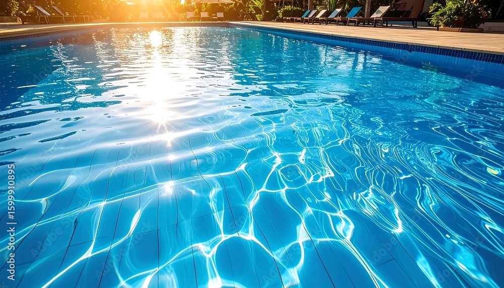 Obraz premium Sparkling pool water at sunset