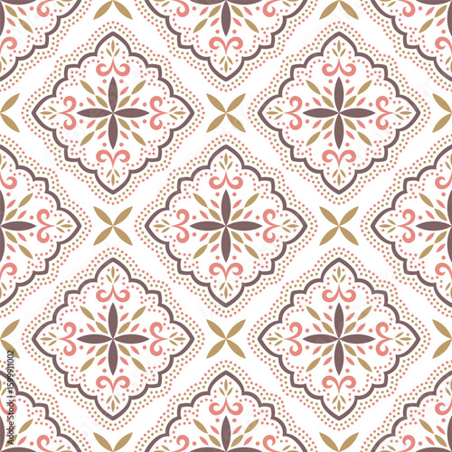 Seamless Floral Geometric Pattern in Pink and Brown Tones
