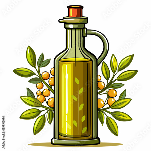 Long olive oil dispenser bottle on white background 
