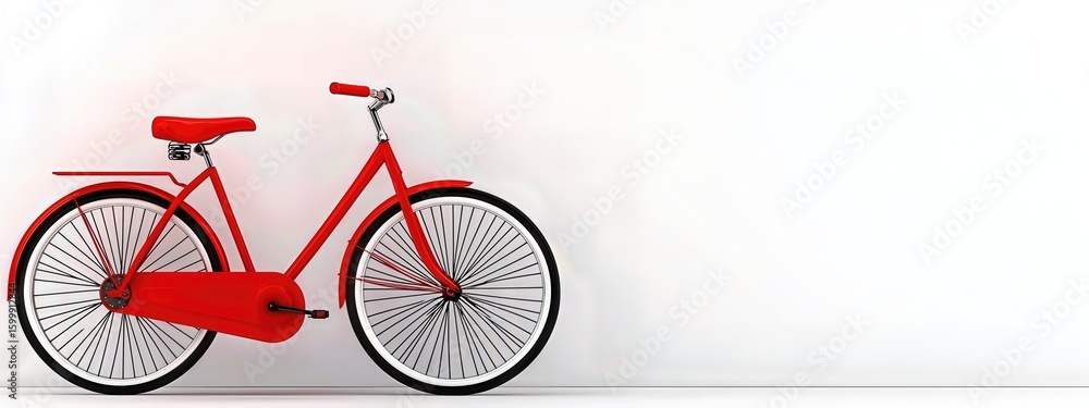Fototapeta premium Red Bicycle on White Background Minimalist Illustration