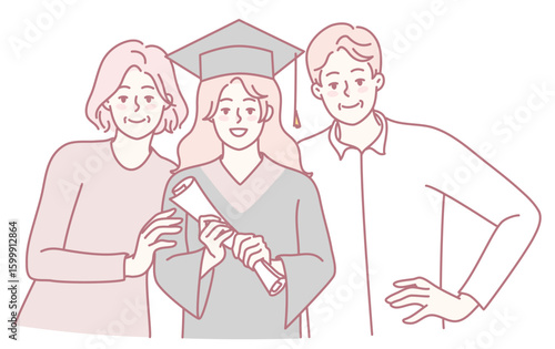 A joyful graduate with a diploma is celebrating a significant achievement surrounded by loving supporters