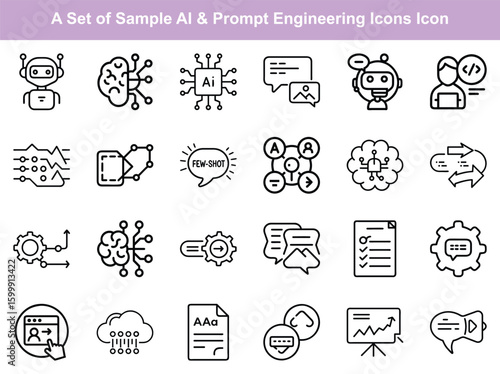 A versatile line icon set for AI development and prompt engineering projects. A technology toolkit for machine learning concepts.