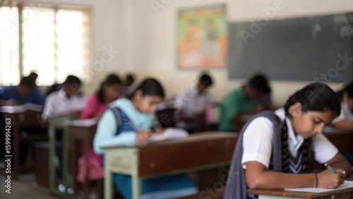 Completely Blurred View of Indian Classroom During Examination
