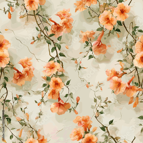 Trumpet Creeper Floral Pattern – Elegant Watercolor Style Summer Vine Blossom