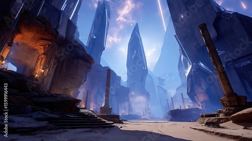 Pixelated Futuristic Ruined City Landscape At Night