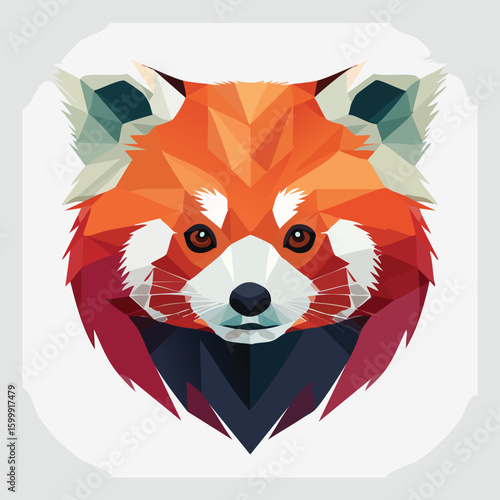 Red Panda illustrated through prismatic light patterns and faceted symmetry in abstract style.
