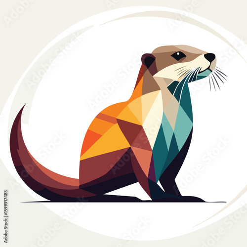 Otter illustrated through prismatic light patterns and faceted symmetry in abstract style.
