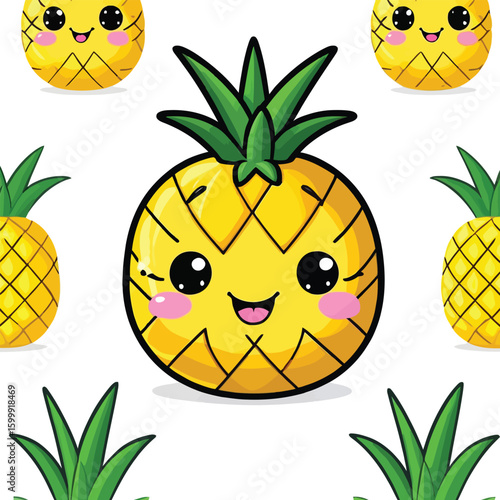 Cute Pineapple Cartoon Character Pattern Seamless Vector Illustration With Playful Tropical Fruit For Childrens Design Or Summer Themed Decorations Conveying Joy And Lightheartedness