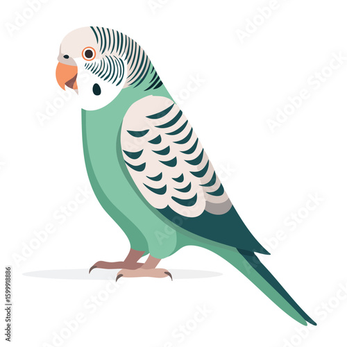 Monk Parakeet  illustrated through prismatic light patterns and faceted symmetry in abstract style.