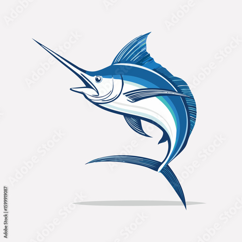 Blue Marlin illustrated through prismatic light patterns and faceted symmetry in abstract style.