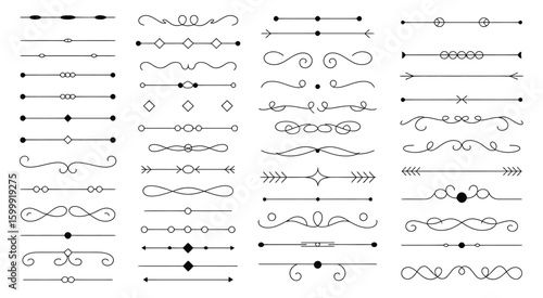 Decorative Vector Flourishes and Classic Ornaments Hand-Drawn Style Dividers and Line Elements for Retro, Minimal, and Vintage Graphic Designs