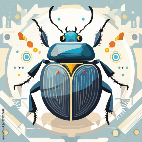 Dung Beetle illustrated through prismatic light patterns and faceted symmetry in abstract style.