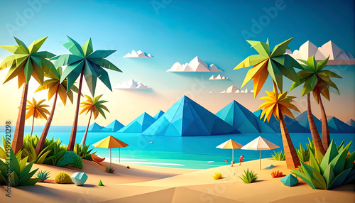 Tropical Beach Low Poly Paradise.