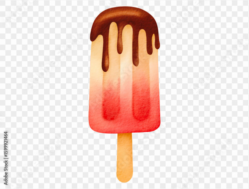 Watercolor chocolate dipped popsicle, cute summer ice cream vector.