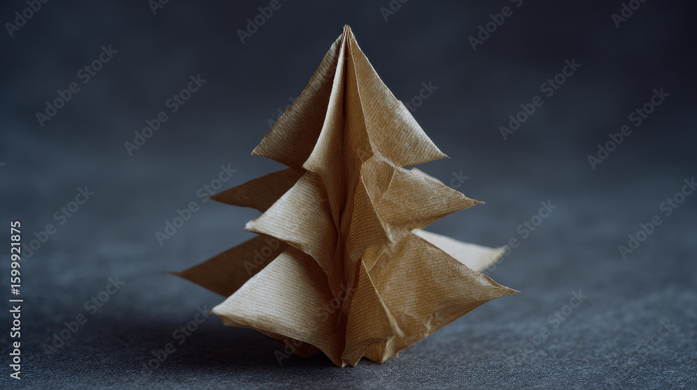 Fototapeta premium Origami pine tree folded from kraft paper on textured surface