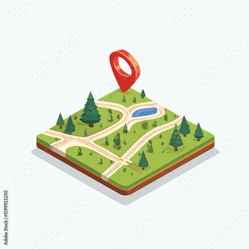 orienteering technical isometric vector drawing with defined edges and modern simplicity.