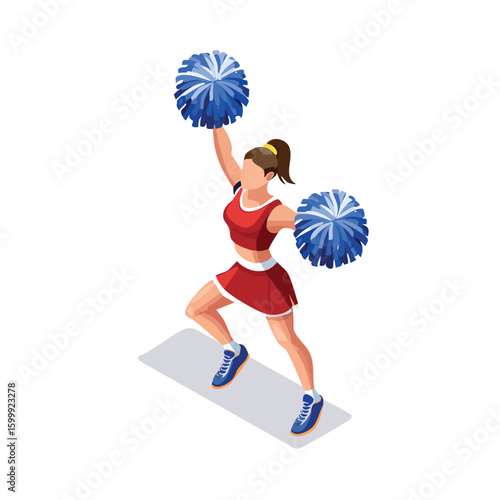 cheerleading technical isometric vector drawing with defined edges and modern simplicity.
