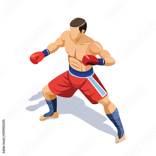 muay thai technical isometric vector drawing with defined edges and modern simplicity.