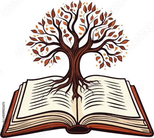 Stylized Book With Tree Of Knowledge Illustration For Education Concepts