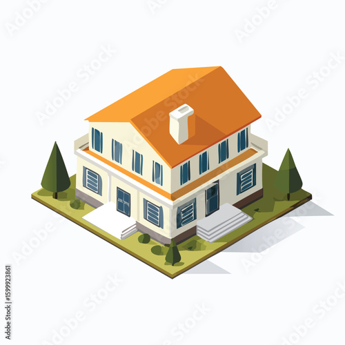 villa technical isometric vector drawing with defined edges and modern simplicity.