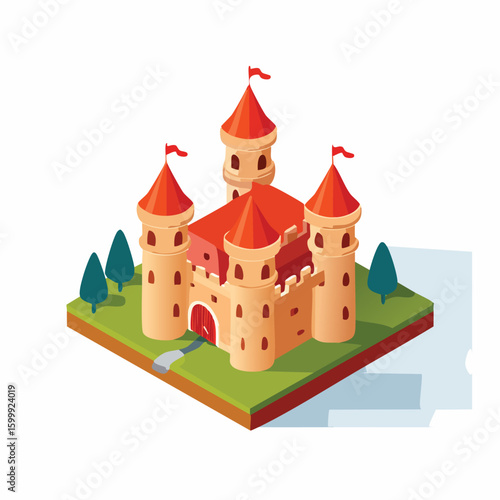 castle technical isometric vector drawing with defined edges and modern simplicity.