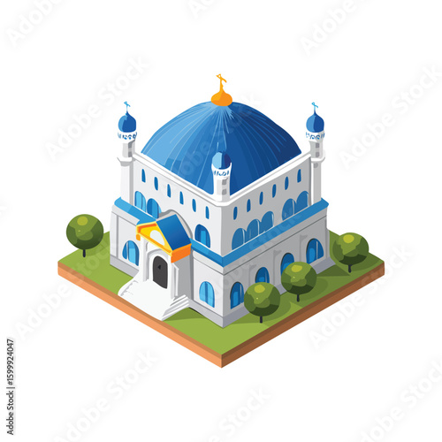 synagogue technical isometric vector drawing with defined edges and modern simplicity.