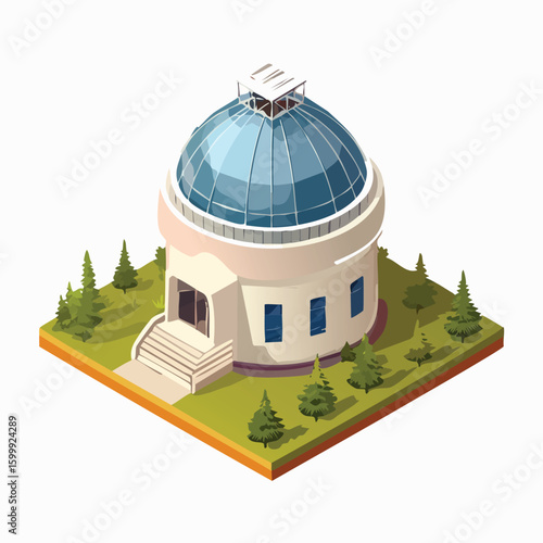 observatory technical isometric vector drawing with defined edges and modern simplicity.