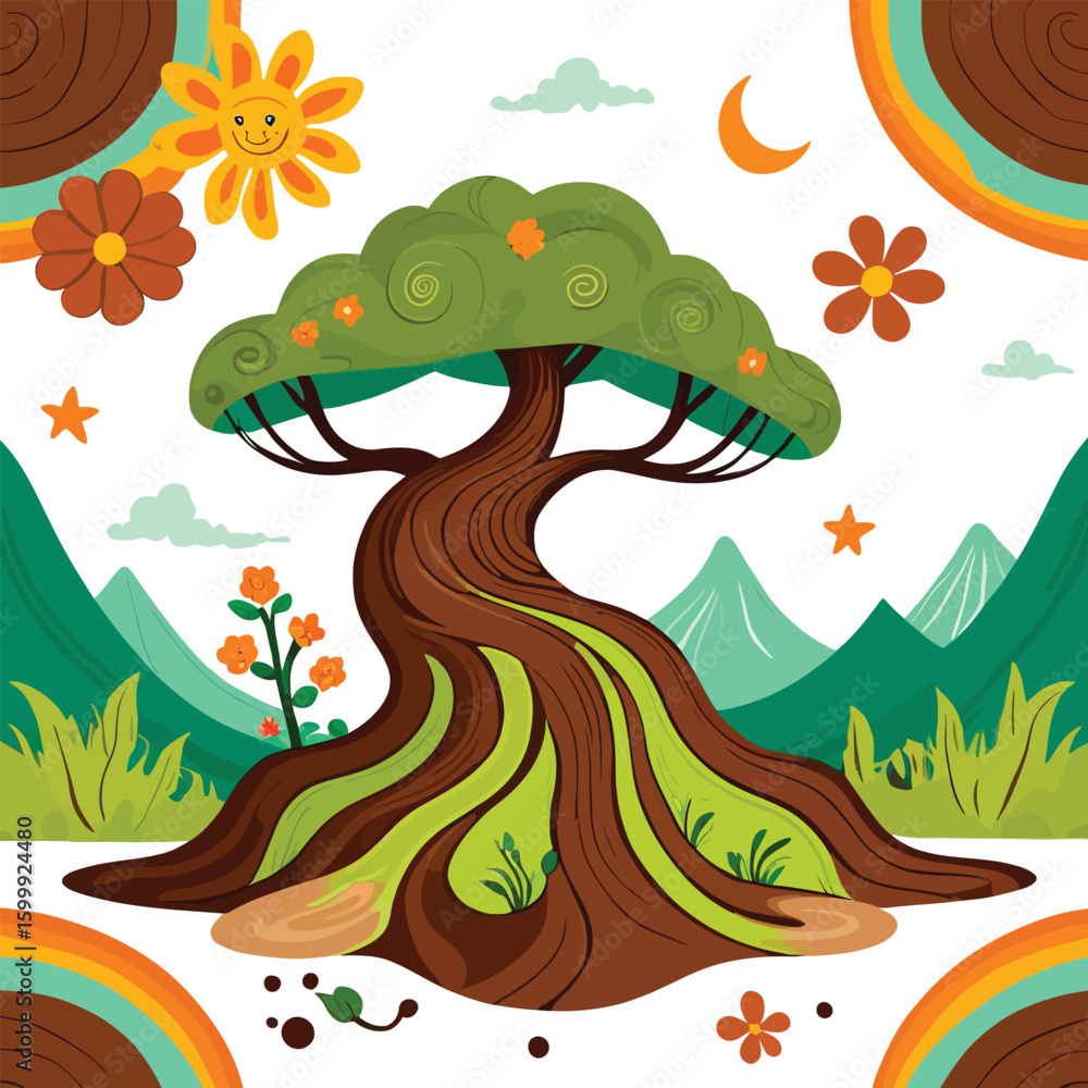Obraz premium Whimsical Cartoon Tree Landscape Illustration For Childrens Designs
