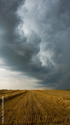 Dramatic Storm Clouds Over Golden Wheat Field - Rural Landscape