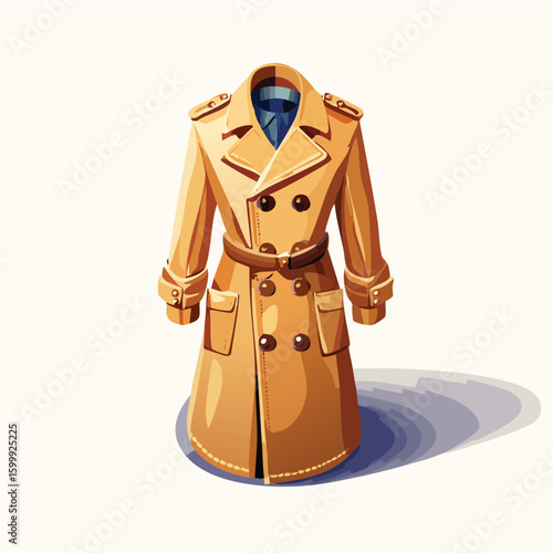 trenchcoat technical isometric vector drawing with defined edges and modern simplicity.