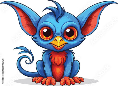 Whimsical Blue Cartoon Creature with Big Eyes - Isolated Illustration for Children's Books, Animation, and Fantasy Art Projects