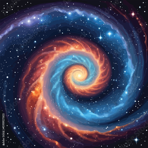 Vibrant Cosmic Spiral Nebula - Swirling Galaxy Artwork for Science Education, Space Exploration, and Abstract Wall Art, presenting a mesmerizing depiction of celestial wonders in deep blues and