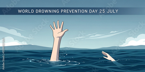 Person drowning reaching out for help in the ocean water hand