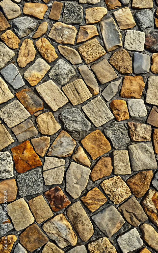Fototapeta premium A close up view of a stone wall with varying shapes textures and colors creating a rustic appearance