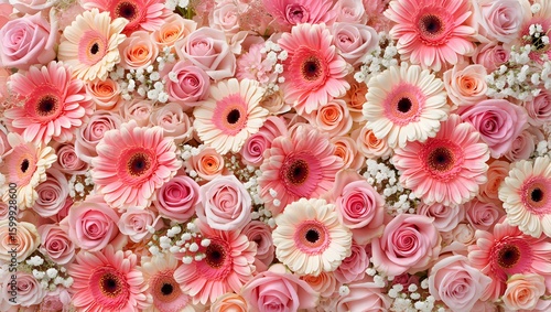 Pink Roses and Gerbera Daisies Floral Backdrop