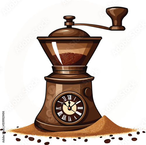 Whimsical Coffee Grinder Illustration with Clock Feature for Decorative Use