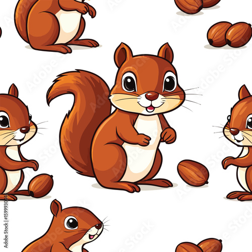 Cartoon Squirrel Pattern Design - Cute Animal Seamless Background for Children's Fashion, Textiles and Craft Projects